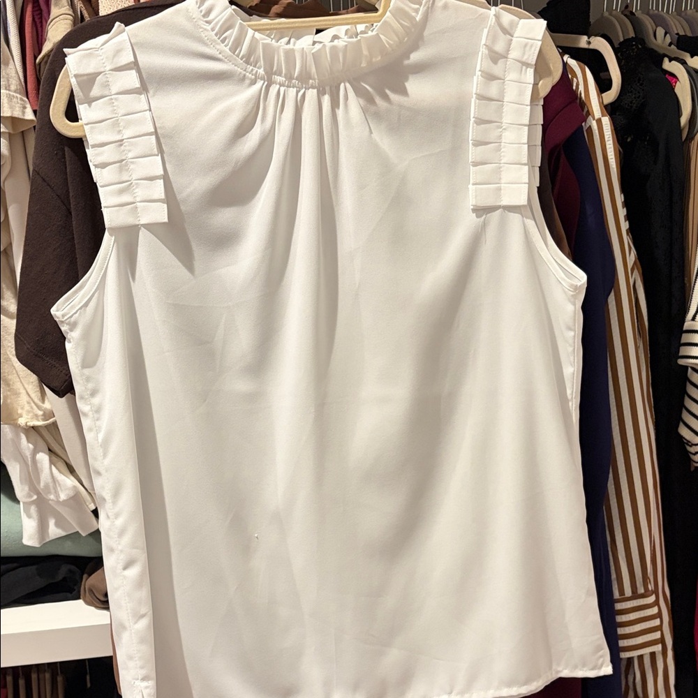LA MIEL White Sleeveless Ruffle Neck Blouse